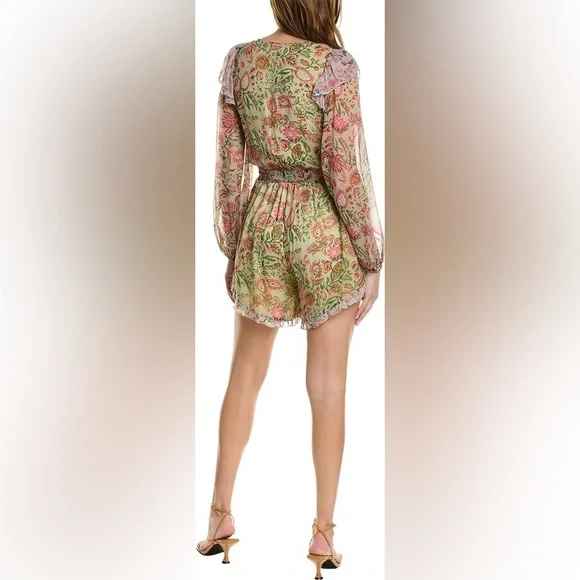 HEMANT & NANDITA Nora Romper in Viscose Paisley Print Long Sleeve Lace Detail - Picture 2 of 16